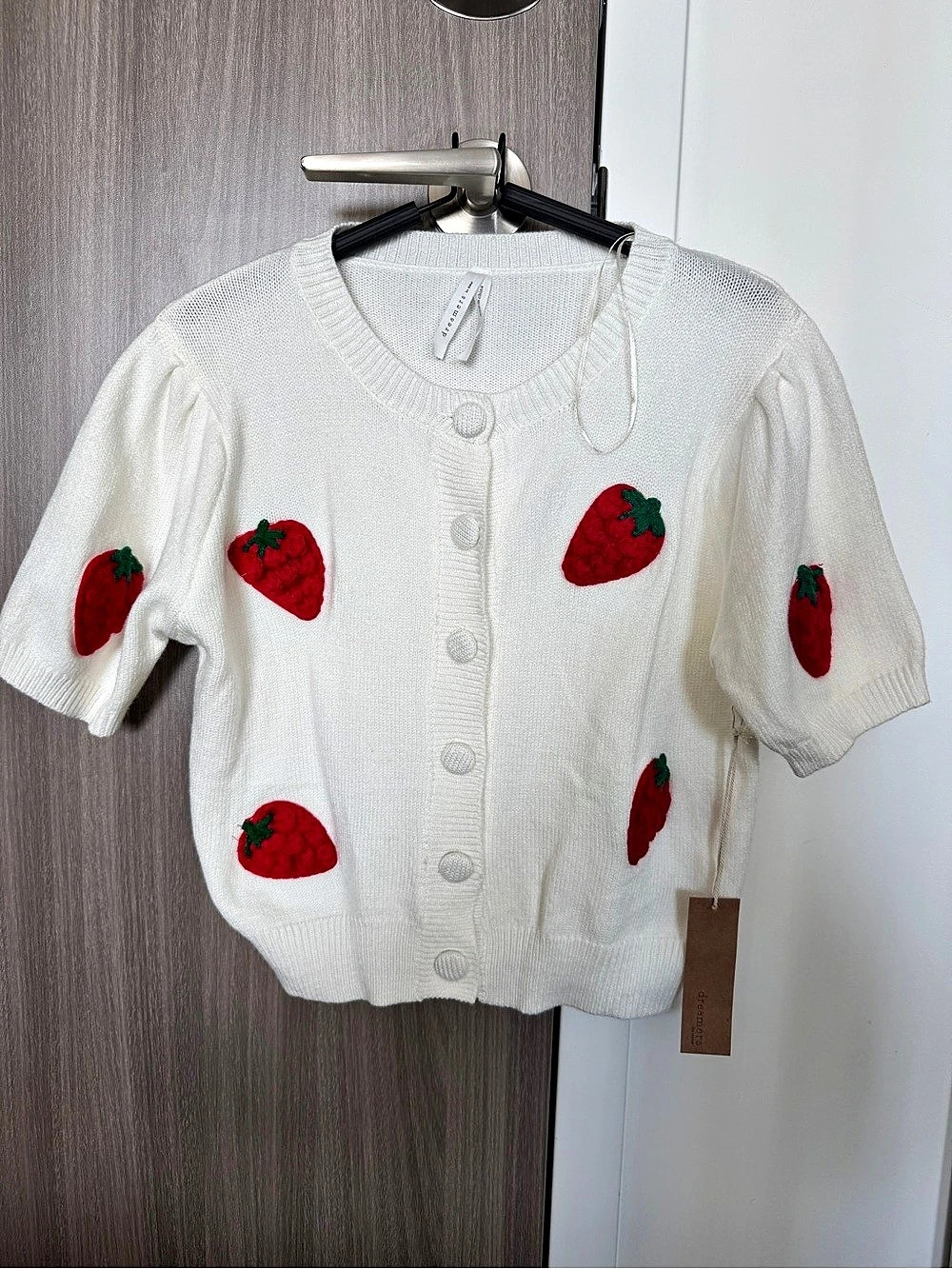 Dreamers by Debut Strawberry Cardigan in White & Red Size XS NWT